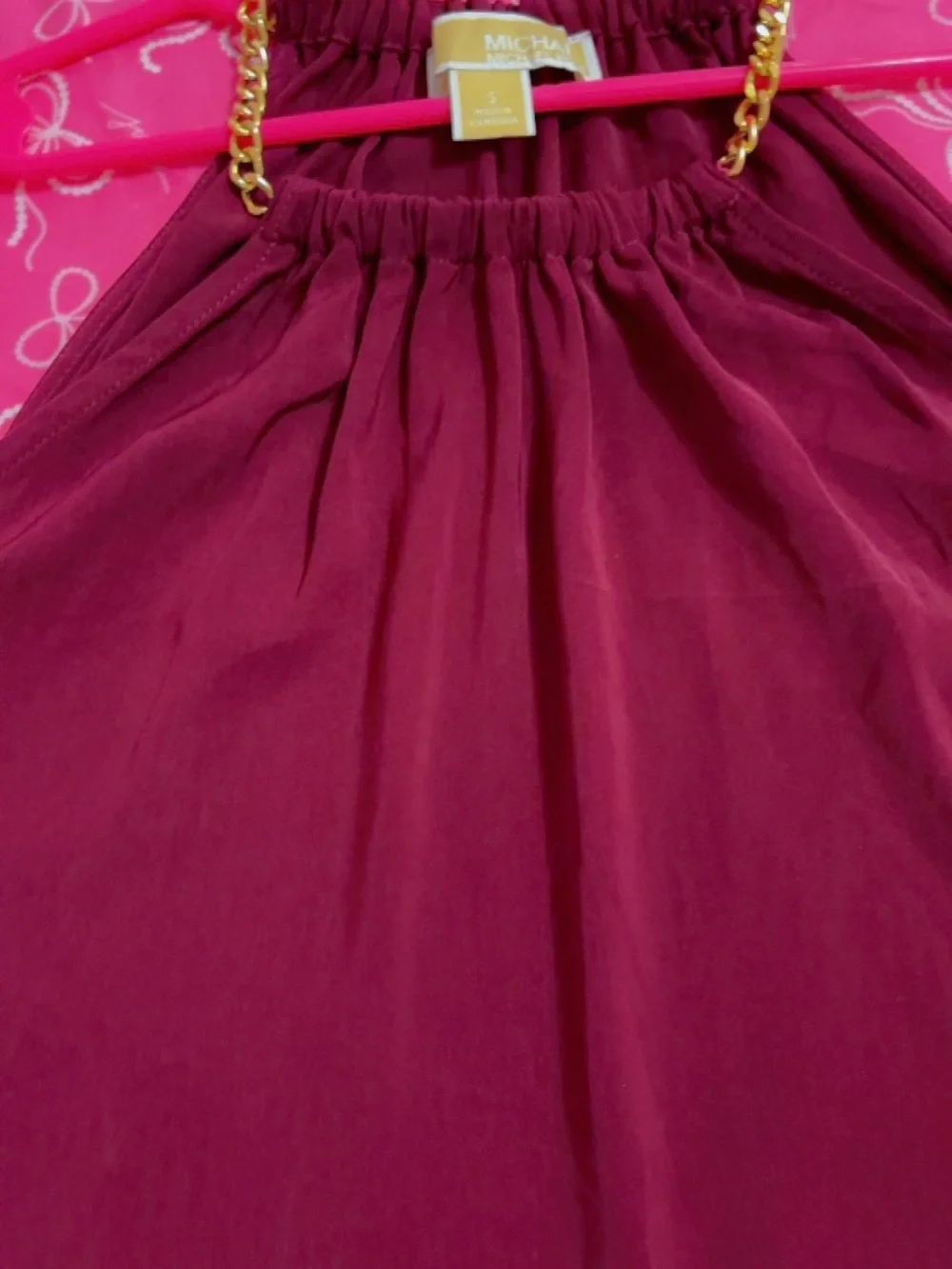 Michael Kors Wine Halter Camisole with Gold Chain